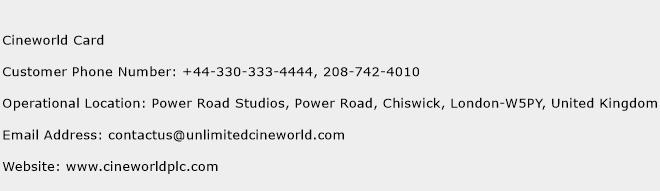 Cineworld Card Phone Number Customer Service