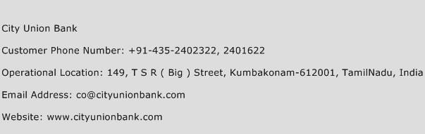 City Union Bank Phone Number Customer Service