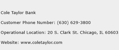 Cole Taylor Bank Phone Number Customer Service