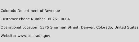 Colorado Department of Revenue Phone Number Customer Service
