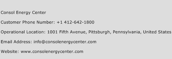Consol Energy Center Phone Number Customer Service