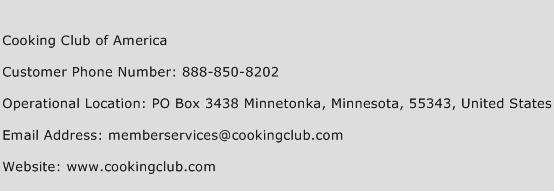 Cooking Club of America Phone Number Customer Service