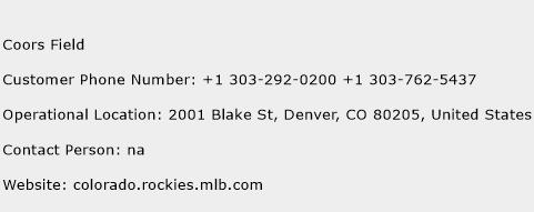 Coors Field Phone Number Customer Service