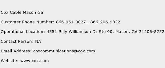 Cox Cable Macon Ga Phone Number Customer Service
