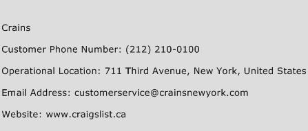 Crains Phone Number Customer Service