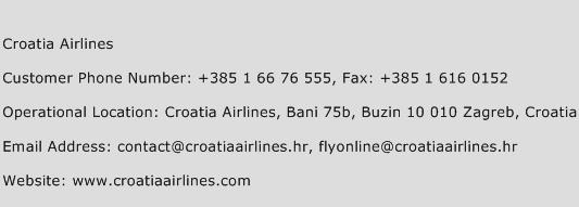Croatia Airlines Phone Number Customer Service