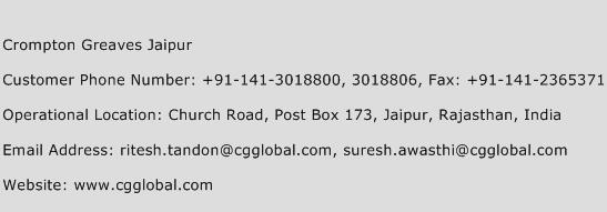 Crompton Greaves Jaipur Phone Number Customer Service