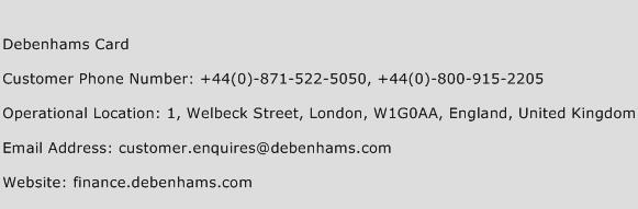 Debenhams Card Phone Number Customer Service