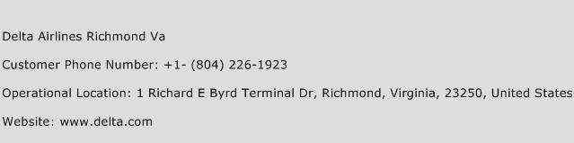 Delta Airlines Richmond Va Phone Number Customer Service