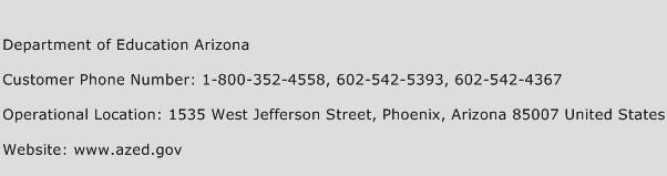 Department of Education Arizona Phone Number Customer Service