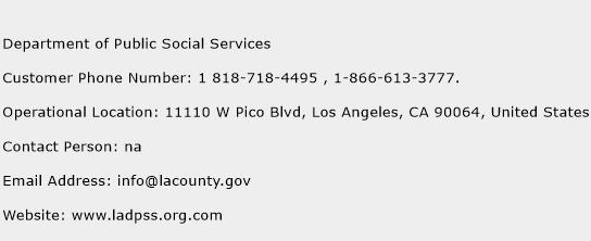 Department of Public Social Services Phone Number Customer Service