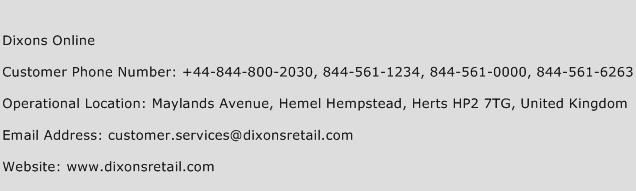 Dixons Online Phone Number Customer Service