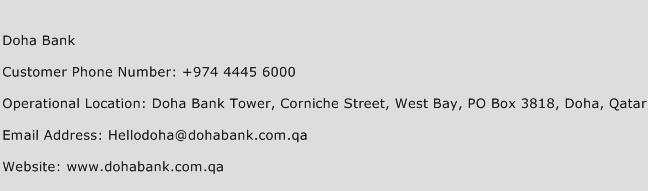 Doha Bank Phone Number Customer Service