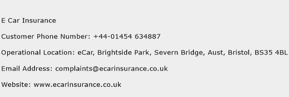 E Car Insurance Phone Number Customer Service