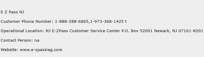 E Z Pass NJ Phone Number Customer Service