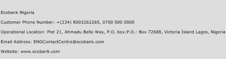 Ecobank Nigeria Phone Number Customer Service