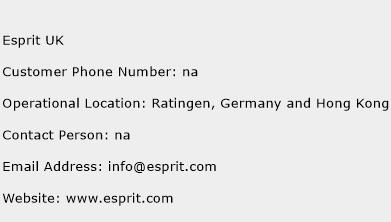 Esprit UK Phone Number Customer Service