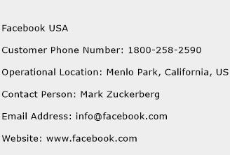 Facebook USA Phone Number Customer Service