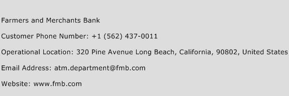 Farmers and Merchants Bank Phone Number Customer Service