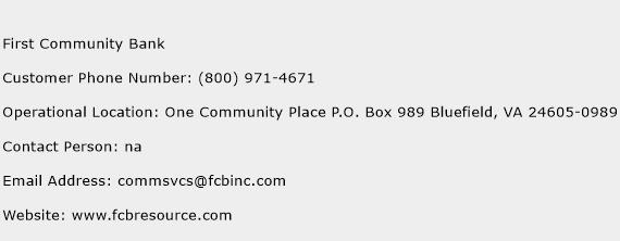 First Community Bank Contact Number First Community Bank Customer 