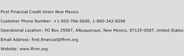 First Financial Credit Union New Mexico Phone Number Customer Service