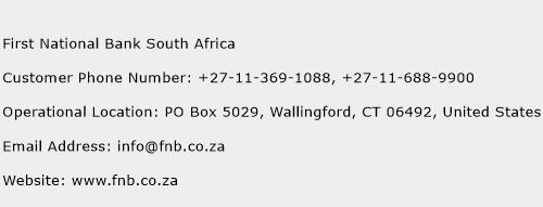 First National Bank South Africa Phone Number Customer Service
