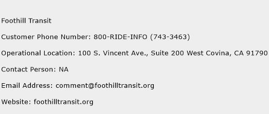 Foothill Transit Phone Number Customer Service