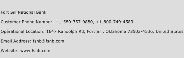 Fort Sill National Bank Phone Number Customer Service