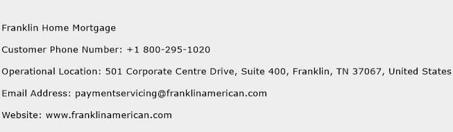 Franklin Home Mortgage Phone Number Customer Service
