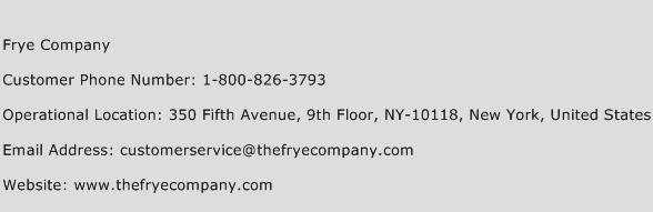 Frye Company Phone Number Customer Service