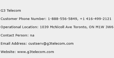 G3 Telecom Phone Number Customer Service
