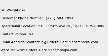 GC Weightloss Phone Number Customer Service
