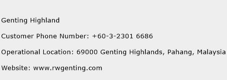 Genting Highland Phone Number Customer Service