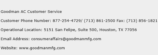 Goodman AC Customer Service Phone Number Customer Service