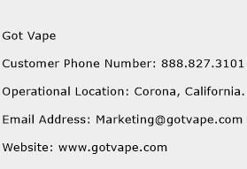 Got Vape Phone Number Customer Service
