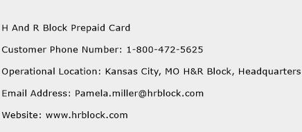H And R Block Prepaid Card Phone Number Customer Service