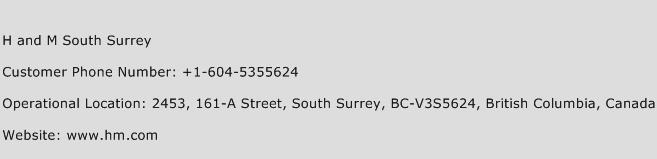 H and M South Surrey Phone Number Customer Service