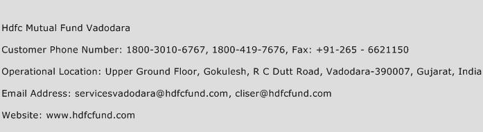 HDFC Mutual Fund Vadodara Phone Number Customer Service