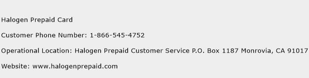 Halogen Prepaid Card Phone Number Customer Service