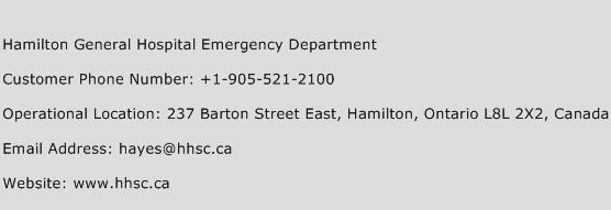 Hamilton General Hospital Emergency Department Phone Number Customer Service