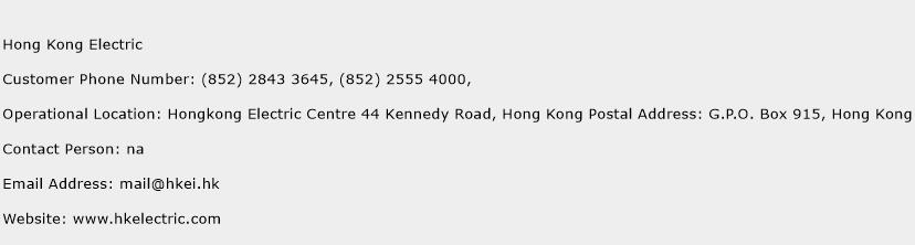 Hong Kong Electric Phone Number Customer Service