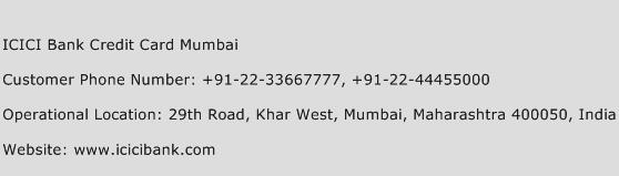 ICICI Bank Credit Card Mumbai Phone Number Customer Service