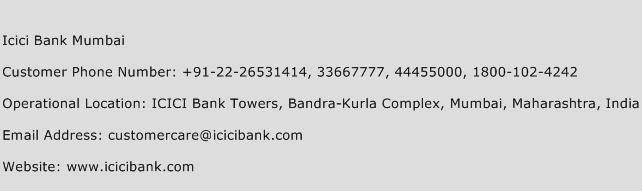 ICICI Bank Mumbai Phone Number Customer Service