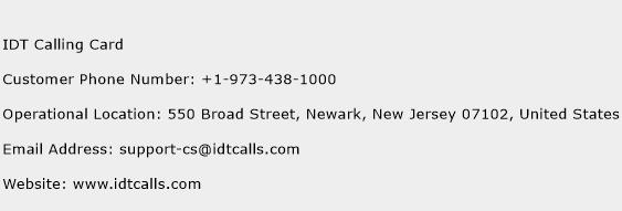 IDT Calling Card Phone Number Customer Service