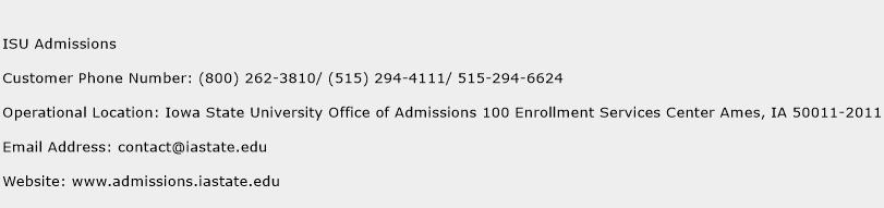 ISU Admissions Phone Number Customer Service