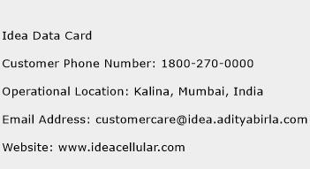 Idea Data Card Phone Number Customer Service