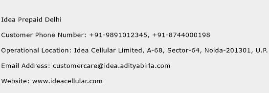 Idea Prepaid Delhi Phone Number Customer Service