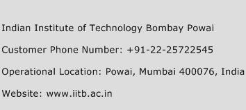 Indian Institute of Technology Bombay Powai Phone Number Customer Service
