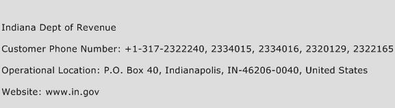 Indiana Dept of Revenue Phone Number Customer Service