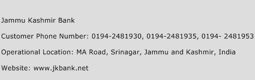 Jammu Kashmir Bank Phone Number Customer Service